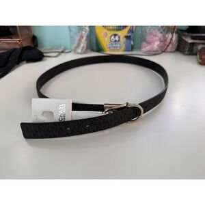 Michael Kors Womens Reversible MK Logo Black Leather Belt Gold Buckle